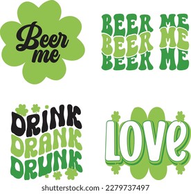 St. Patrick's Day greeting Vector illustration, Lucky Saint Patrick holiday quotes bundle SVG design
