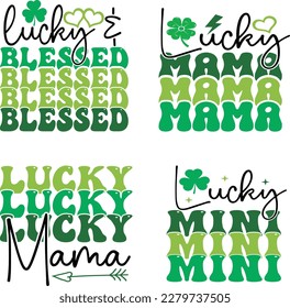 St. Patrick's Day greeting Vector illustration, Lucky Saint Patrick holiday quotes bundle SVG design