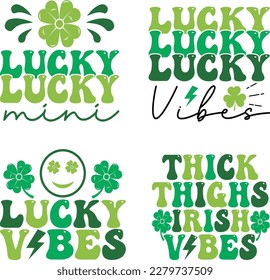 St. Patrick's Day greeting Vector illustration, Lucky Saint Patrick holiday quotes bundle SVG design