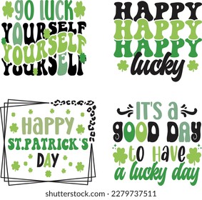 St. Patrick's Day greeting Vector illustration, Lucky Saint Patrick holiday quotes bundle SVG design