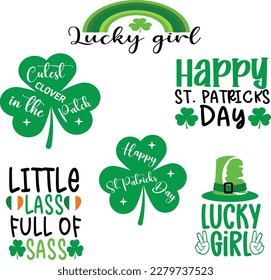 St. Patrick's Day greeting Vector illustration, Lucky Saint Patrick holiday quotes bundle SVG design