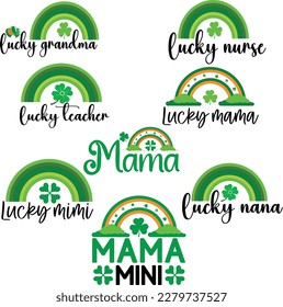 St. Patrick's Day greeting Vector illustration, Lucky Saint Patrick holiday quotes bundle SVG design
