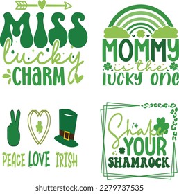 St. Patrick's Day greeting Vector illustration, Lucky Saint Patrick holiday quotes bundle SVG design