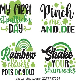 St. Patrick's Day greeting Vector illustration, Lucky Saint Patrick holiday quotes bundle SVG design