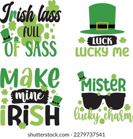 St. Patrick's Day greeting Vector illustration, Lucky Saint Patrick holiday quotes bundle SVG design