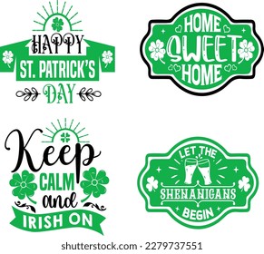St. Patrick's Day greeting Vector illustration, Lucky Saint Patrick holiday quotes bundle SVG design