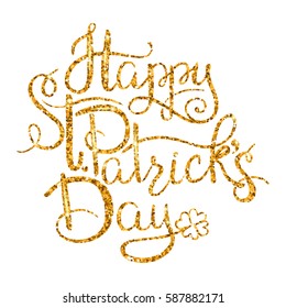 St. Patricks Day greetings. Gold money lettering on transparent background. Symbol of good luck and wealth, traditions of Ireland holiday