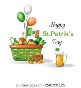 St. Patrick's Day grocery cart hand drawn illustration. Hand drawn illustration. Isolate, vector