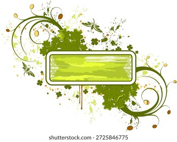 St. Patrick's Day Grunge St. Patrick's Day Rahmen mit Münzen und Libellen, Gestaltungselement, Vektorgrafik