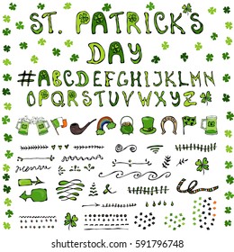 St. Patrick's Day Hand Drawing Collectoin Lettering and Icons