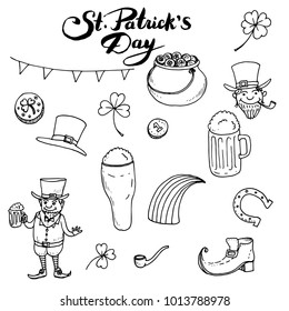 St Patricks day hand drawn vector doodle set
