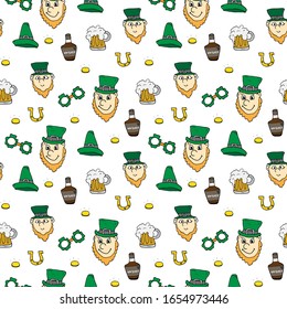 St Patrick's Day hand drawn doodle Seamless pattern, vector illustration background.