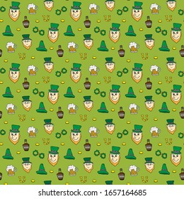 St Patrick's Day hand drawn doodle Seamless pattern, vector illustration background.