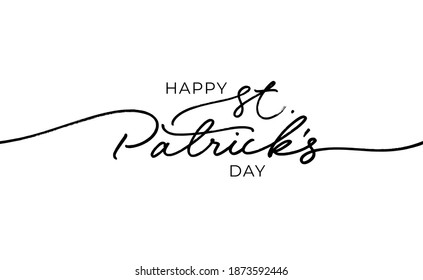 St. Patrick's Day hand drawn line lettering. Modern black vector calligraphy. Typographic style template for St. Patrick's Day. Hand written Irish celebration design. Calligraphy isolated on white.