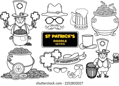 St. Patrick's Day hand drawn doodle illustration set.