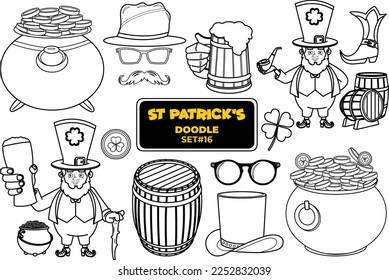 St. Patrick's Day hand drawn doodle illustration set.