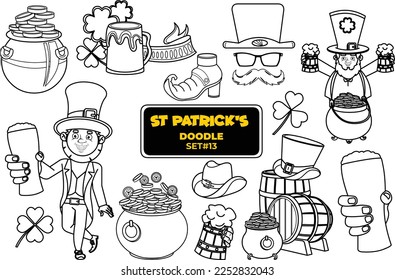 St. Patrick's Day hand drawn doodle illustration set.