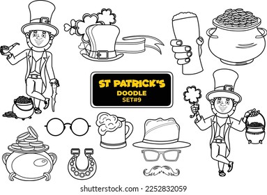 St. Patrick's Day hand drawn doodle illustration set.