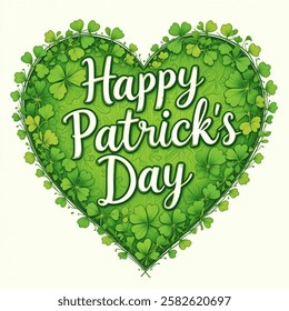 St. Patrick's day hand drawn greetings over green heart with clover leaves. Irish holiday festival traditional illustration.vector illustration