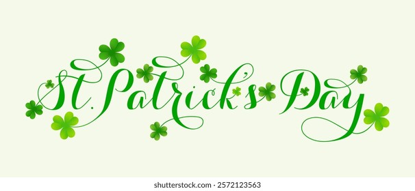 St Patricks Day handwriting design vector with shamrock leaf decoration