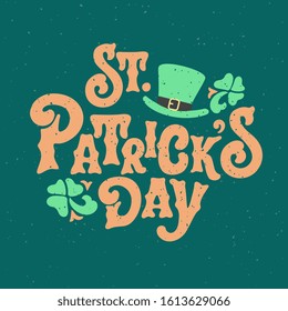 St. Patrick's Day handwritten lettering with shamrock leaves. St. Patrick's Day typography vector design for greeting cards and poster. Design template celebration. Vector illustration.