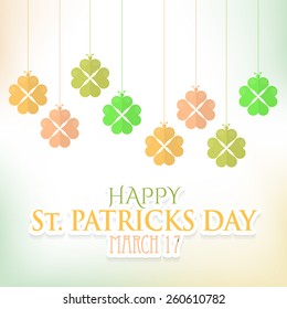 St. Patricks Day Hanging Clovers Abstract Background. Flat Vector Design