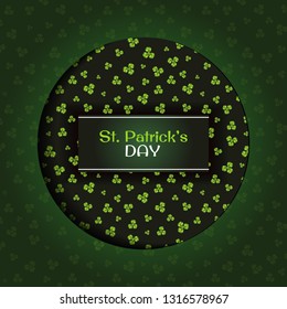 St. Patricks Day Happy background with green sprayed Clover leaves. Shamrocks for design with space for text. Irish symbols of the holiday. Lucky Sale Design Template, Promotional Poster, Voucher. 