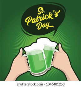 St. Patrick's Day, Happy friends celebrating in the bar with a cheerful toast. vector
