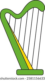 St. Patrick's Day, harp, Irish folk musical instruments, retro vintage style, simple vector flat linear icon isolated on a white transparent background