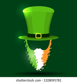 St. Patrick's day hat and beard  on green background