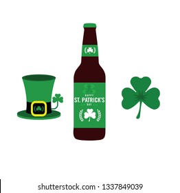 st Patrick's day hat, beer, clover (Use for stickers, t-shirt typography,logos and design elements) - Vektor