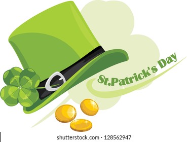 St. Patrick's Day hat with clover leaf and coins. Vector