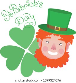  st patricks day hat with clover, smiling leprechaun