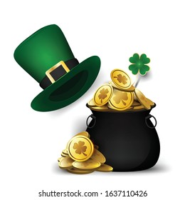 St. Patrick's Day and hat with clover party flyer, brochure, holiday invitation, corporate celebration Irish traditional holiday background 3d style Vector illustration,Happy Saint Patrick's day