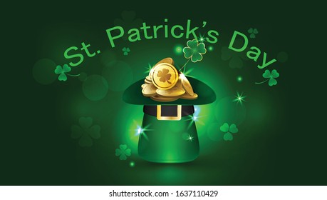 St. Patrick's Day and hat with clover party flyer, brochure, holiday invitation, corporate celebration Irish traditional holiday background 3d style Vector illustration,Happy Saint Patrick's day