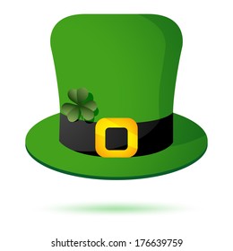 St. Patrick's Day hat with clover isolated on white. Vector