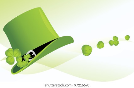 St. Patrick's Day hat with clover. Festive banner. Vector