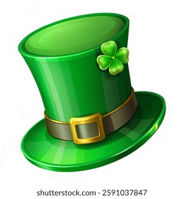 St. Patricks Day hat. Green leprechaun hat. Design element to St. Patricks Day. Realistic illustration.Vector illustration on white background.