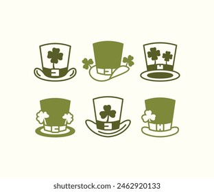 st patricks day hat leprechaun green clover vector icon design simple flat illustration collections template sets