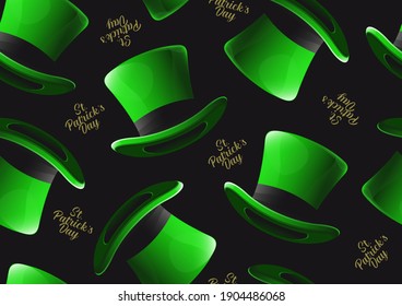 St. patrick's day hat seamless pattern, character design for banner or webside, illustration celebration party poster design on green background.