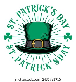 St Patrick's day hat vector illustration. Irish celebration design. The hat icon is then surrounded by typography. Great for logo designs, celebration templates, etc