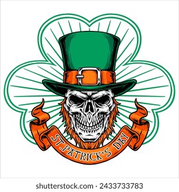 Ilustración vectorial del sombrero del día de San Patricio. Diseño irlandés de la celebración. Con una calavera con sombrero. Con las palabras "ST PATRICK'S DAY" Ideal para diseños de logotipos, plantillas de celebración, tarjetas de felicitación, etc