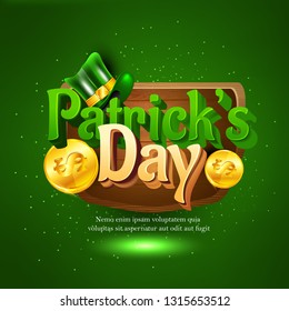 St. Patrick's Day header or banner , sale poster design decorated with clover leaves and beer glass, golden coin on green background.