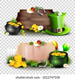 St. Patrick's Day headers or banners with St. Patrick's decorations and space for your text, company logo etc. Transparent background