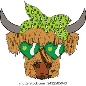 St Patrick's Day Highland Cow Vector