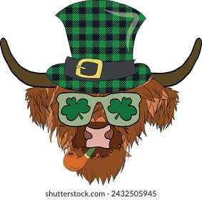 St Patrick's Day Highland Cow Vector