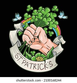 St. Patrick's day holding clover leaves in celebration of St. Patrick's Day