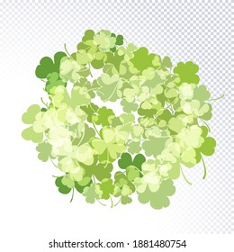 St. Patrick's Day holiday background. Green clover leaves round pattern on white. Ideal for greeting card, horizontal posters, header for website. Vector Illustration of a St. Patrick s Day background