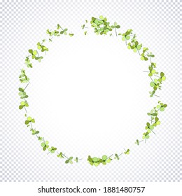 St. Patrick's Day holiday background. Green clover leaves round pattern on white. Ideal for greeting card, horizontal posters, header for website. Vector Illustration of a St. Patrick s Day background