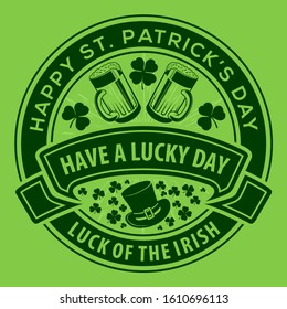 St. Patrick's Day Holiday badge or greeting card with Beer mugs. Vector illustration.